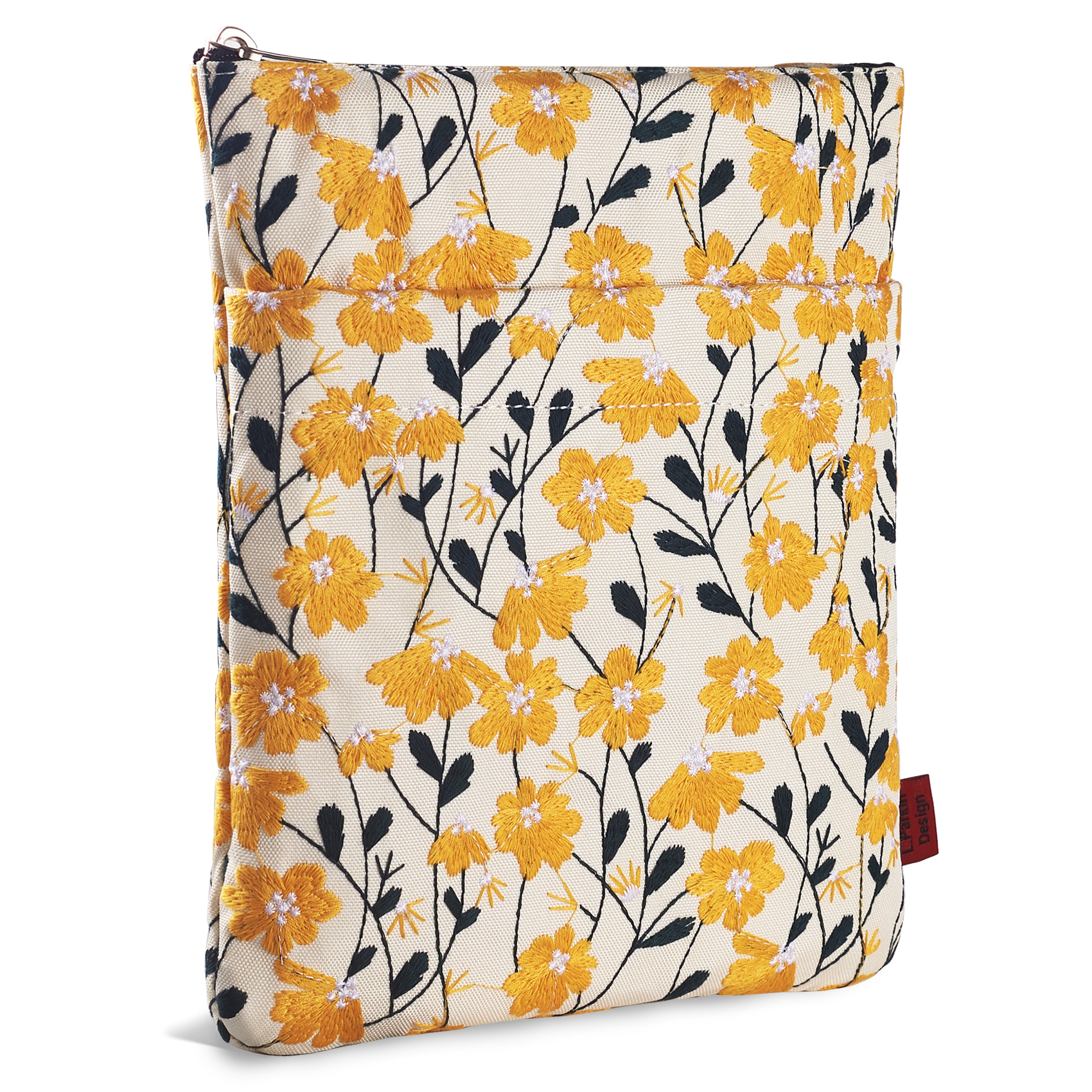 LParkin Daisy Flower Embroidery Book Sleeve with Zipper for Readers Protector Cover Gift for Book Lovers, 11x 8.5 Inch Washable Fabric, Daisy Yellow (Yellow)