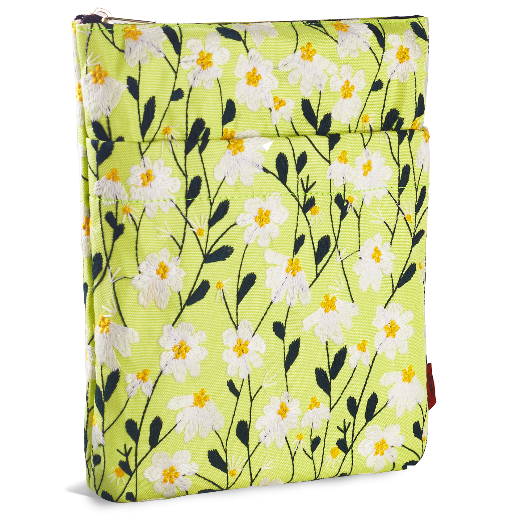 LParkin Daisy Flower Embroidery Book Sleeve with Zipper for Readers Protector Cover Gift for Book Lovers, 11x 8.5 Inch Washable Fabric, Daisy White(White)