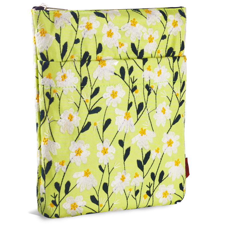 LParkin Daisy Flower Embroidery Book Sleeve with Zipper for Readers Protector Cover Gift for Book Lovers, 11x 8.5 Inch Washable Fabric, Daisy Yellow (Yellow)