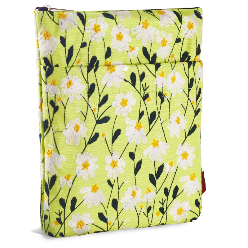 LParkin Daisy Flower Embroidery Book Sleeve with Zipper for Readers Protector Cover Gift for Book Lovers, 11x 8.5 Inch Washable Fabric, Daisy Yellow (Yellow)