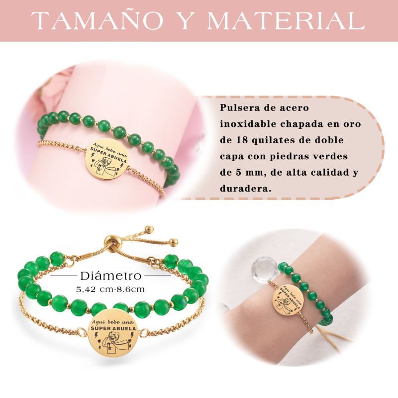 LParkin Doble Cuenta Pulsera Abuela Acero Inoxidable, Regalo Original para Abuela, Obsequios Abuela Personalizados Cumpleaños