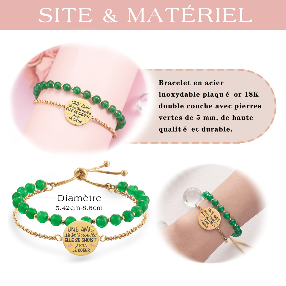 LParkin Double Perlage Bracelet Amitié Acier Inoxydable Réglable, Cadeau Amie Original Anniversaire Noel, Ornements Pour Meilleur Amie Homme Femme, Or