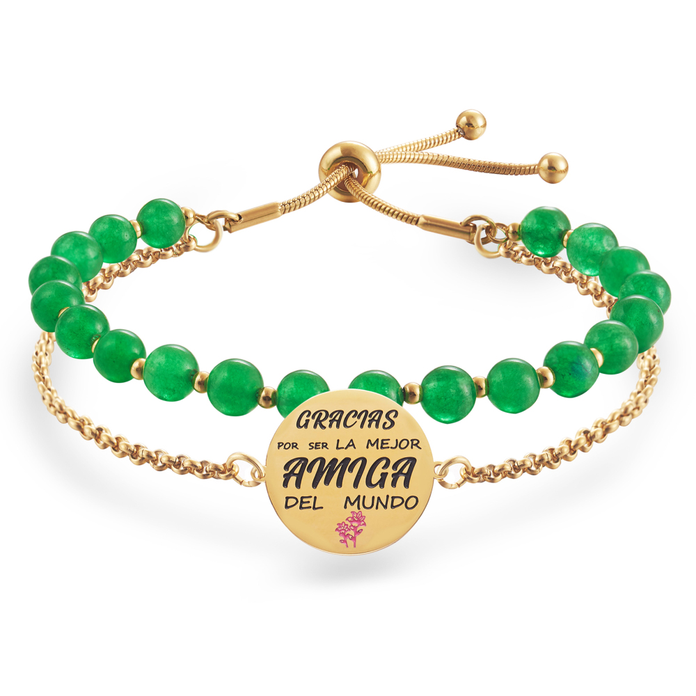 LParkin Doble Cuenta Pulseras Amistad Acero Inoxidable, Pulsera Niña Personalizada Ajustable, Regalos Cumpleaños Original, Oro