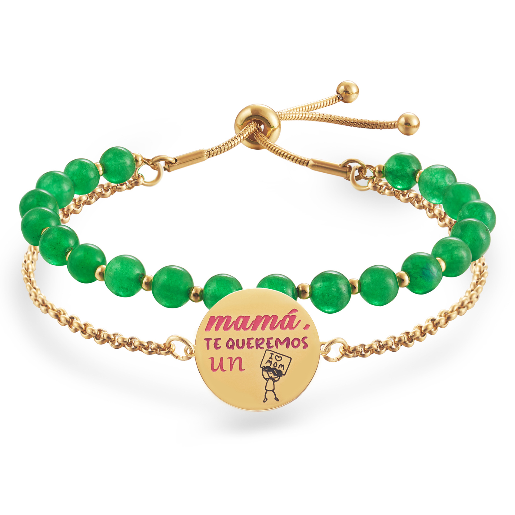 LParkin Doble Cuenta Pulsera Mama Acero Inoxidable Ajustable Regalo Mama Original Regalo Cumpleaños Mujer Regalo del día de la Madre