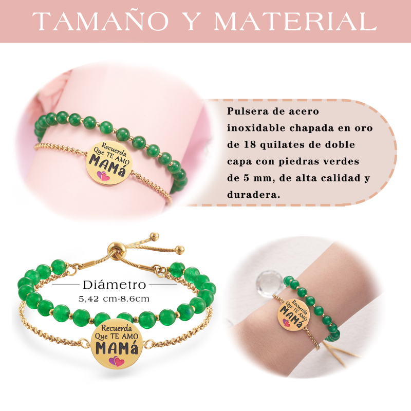 LParkin Doble Cuenta Pulsera Mama Acero Inoxidable Ajustable Regalo Mama Original Regalo Cumpleaños Mujer Regalo del día de la Madre