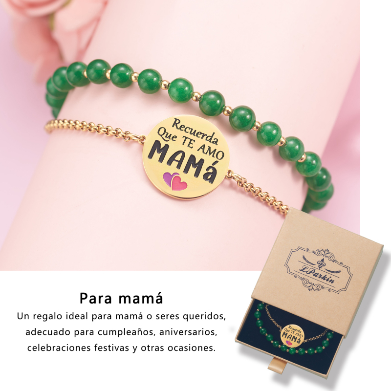 LParkin Doble Cuenta Pulsera Mama Acero Inoxidable Ajustable Regalo Mama Original Regalo Cumpleaños Mujer Regalo del día de la Madre