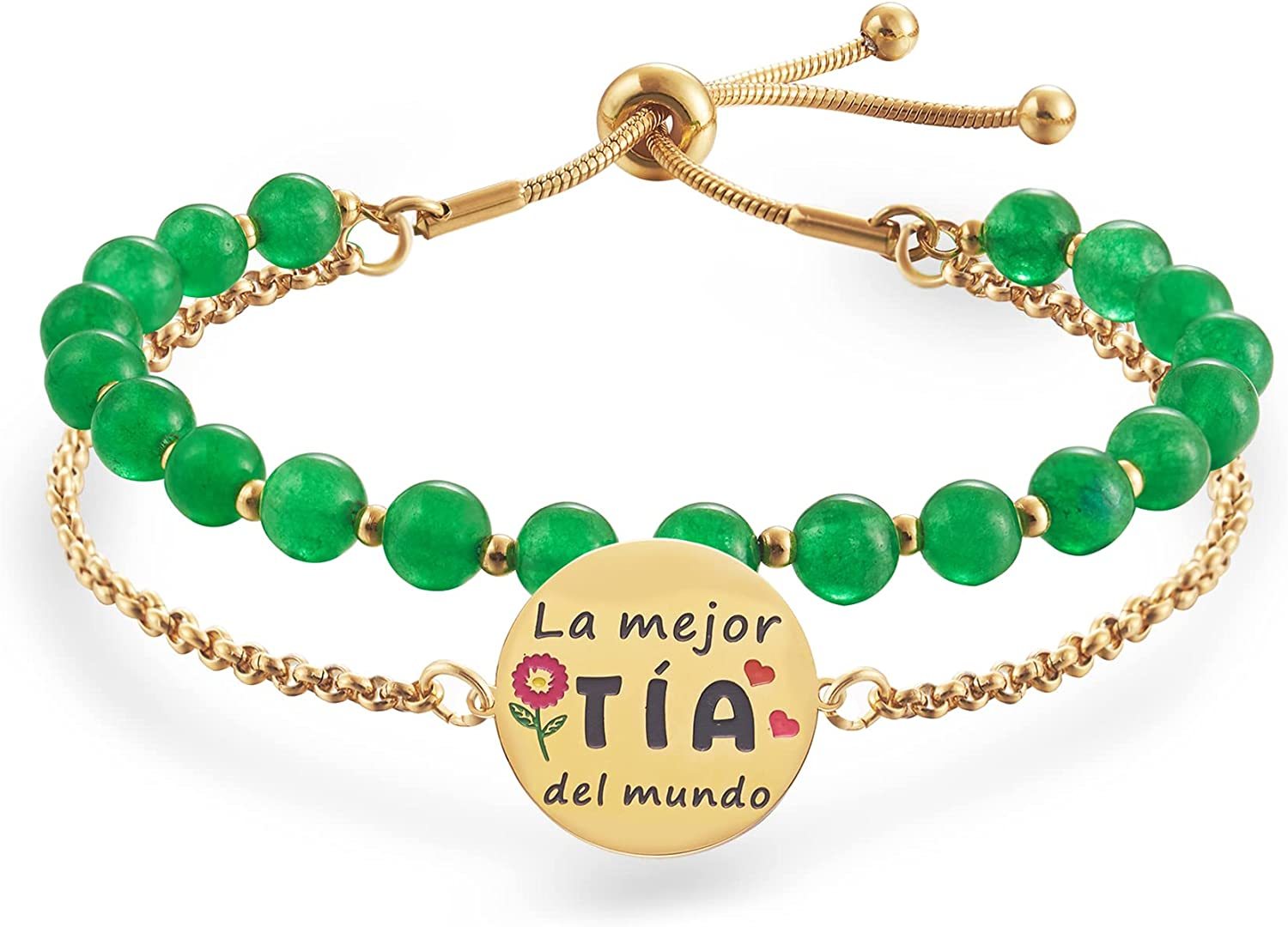 LParkin Doble Cuenta Pulsera Regalos la mejor Tía del mundo, Pulsera Personalizada Mujer Acero Inoxidable Ajustable, Regalo Cumpleaños Original, Oro