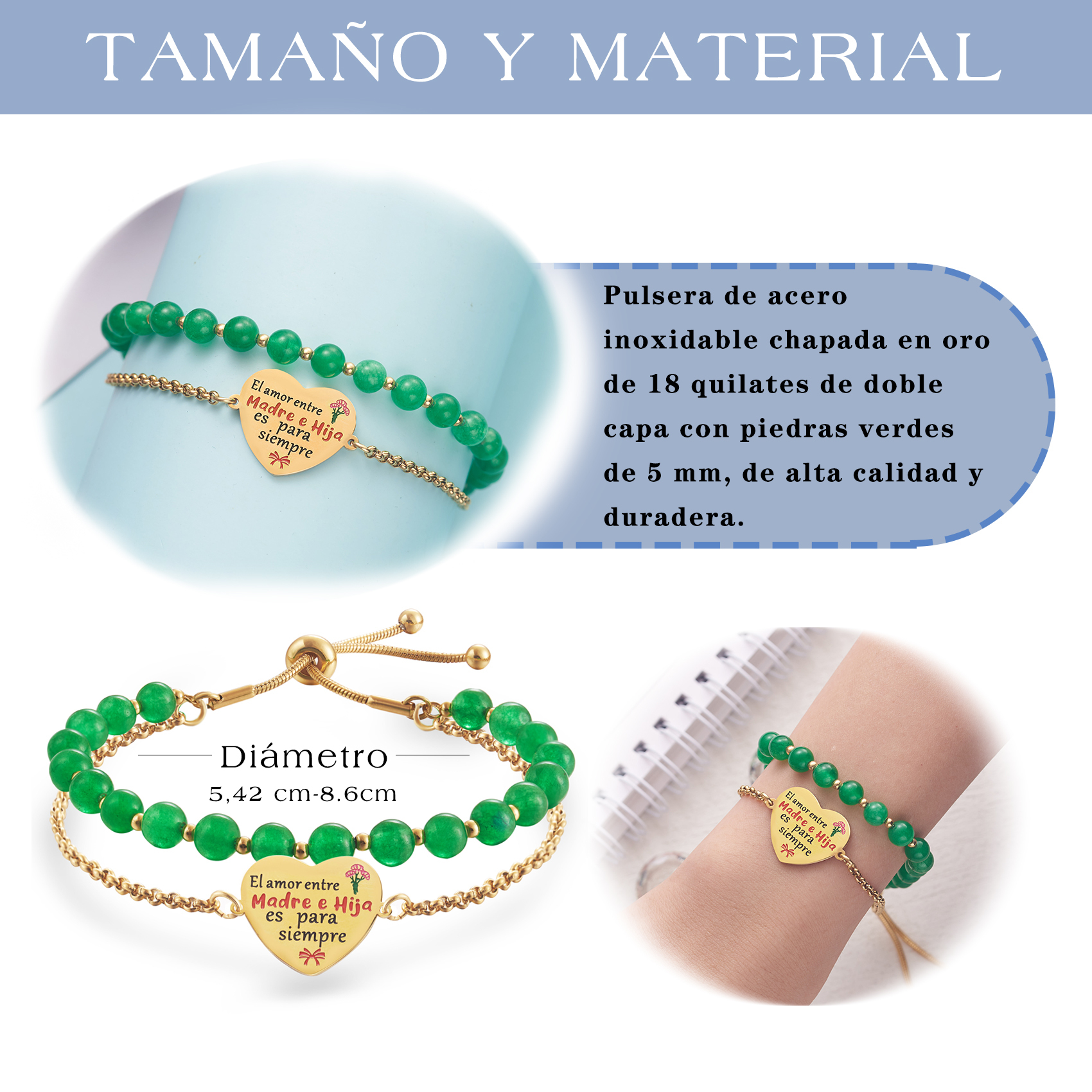 LParkin Doble Cuenta Pulsera Mama Acero Inoxidable Ajustable Regalo Mama Original Regalo Cumpleaños Mujer Regalo del día de la Madre