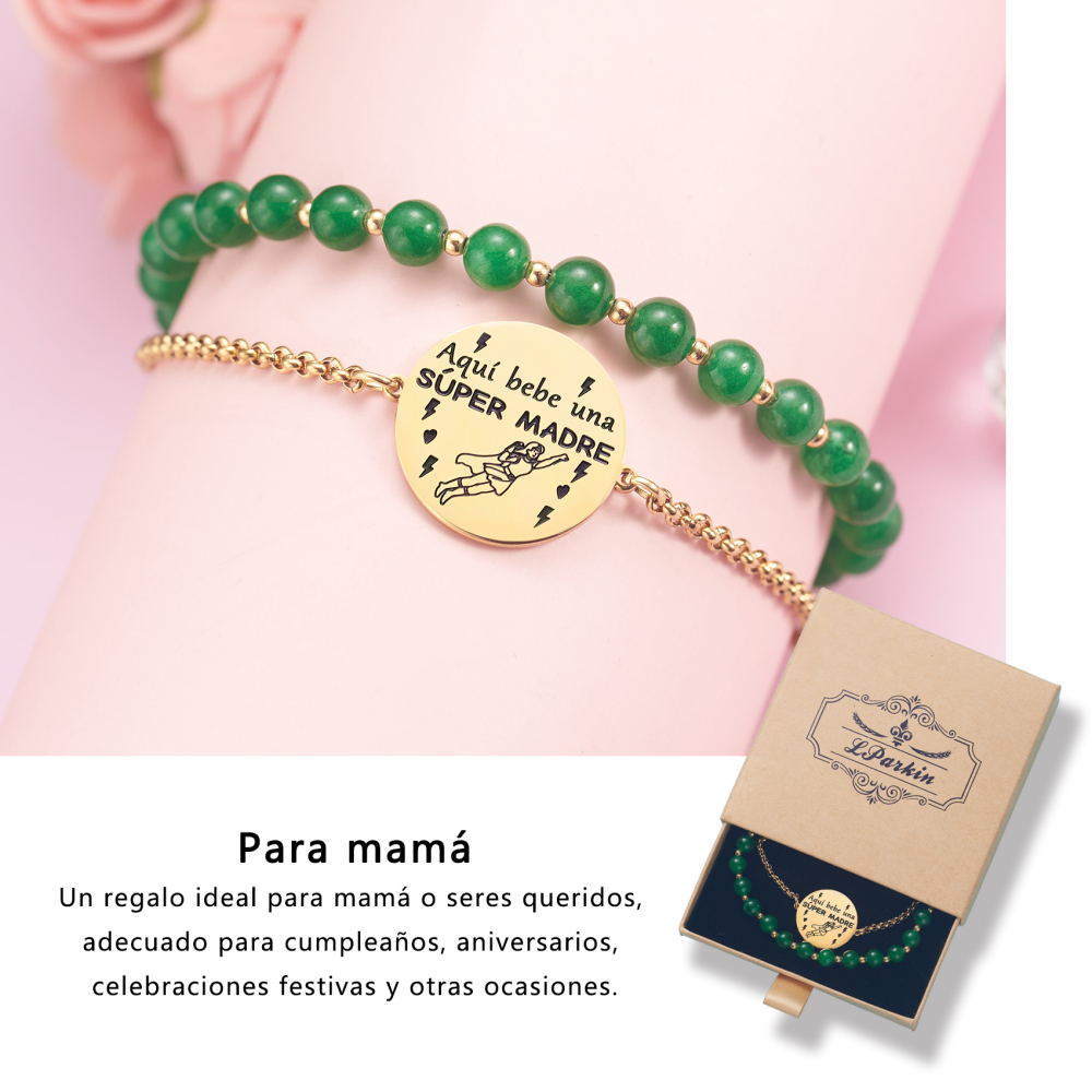 LParkin Doble Cuenta Pulsera Mama Acero Inoxidable Ajustable Regalo Mama Original Regalo Cumpleaños Mujer Regalo del día de la Madre