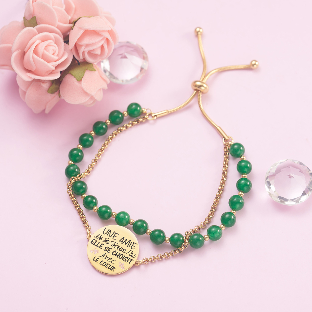 LParkin Double Perlage Bracelet Amitié Acier Inoxydable Réglable, Cadeau Amie Original Anniversaire Noel, Ornements Pour Meilleur Amie Homme Femme, Or