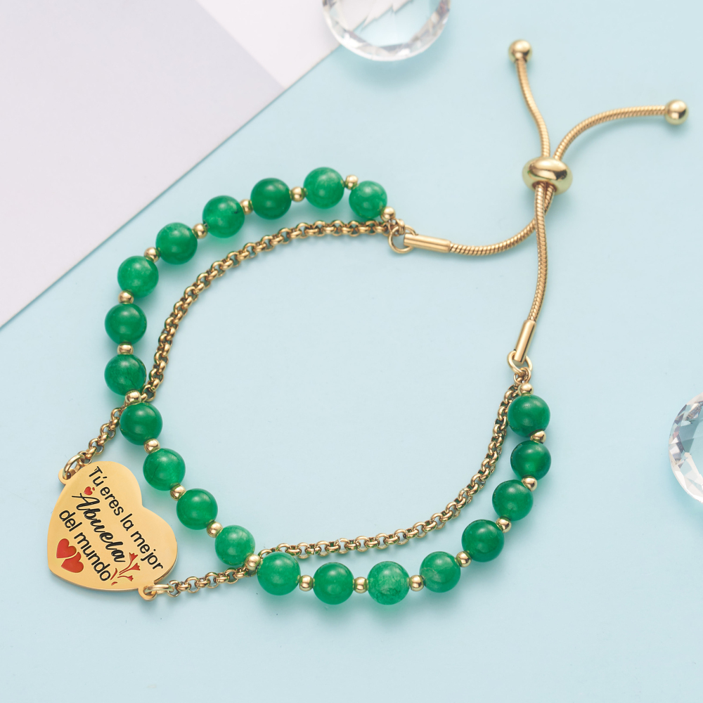 LParkin Doble Cuenta Pulsera Abuela Acero Inoxidable, Regalo Original para Abuela, Obsequios Abuela Personalizados Cumpleaños