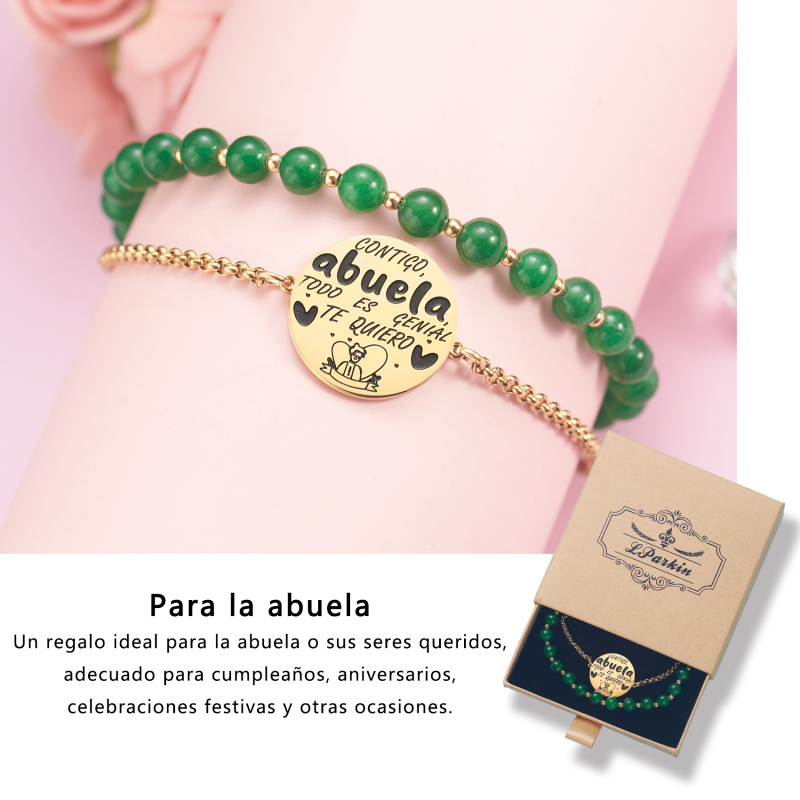 LParkin Doble Cuenta Pulsera Abuela Acero Inoxidable, Regalo Original para Abuela, Obsequios Abuela Personalizados Cumpleaños