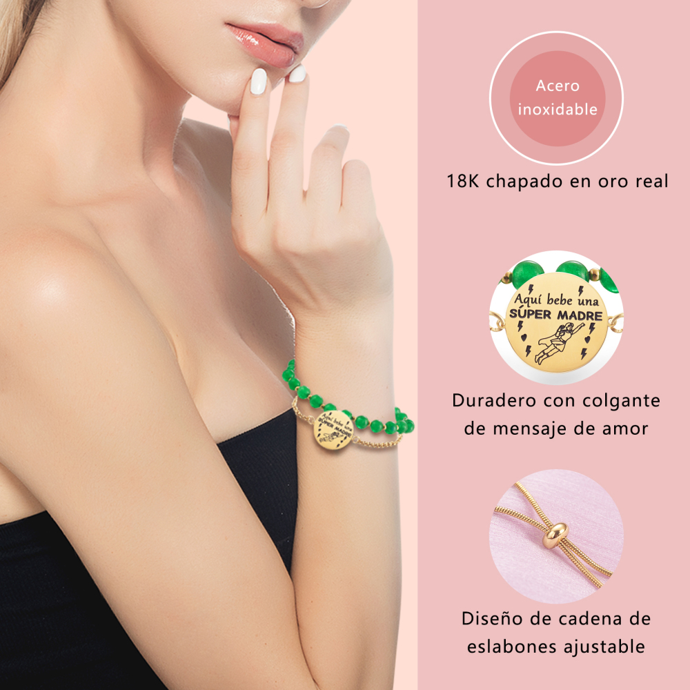 LParkin Doble Cuenta Pulsera Mama Acero Inoxidable Ajustable Regalo Mama Original Regalo Cumpleaños Mujer Regalo del día de la Madre