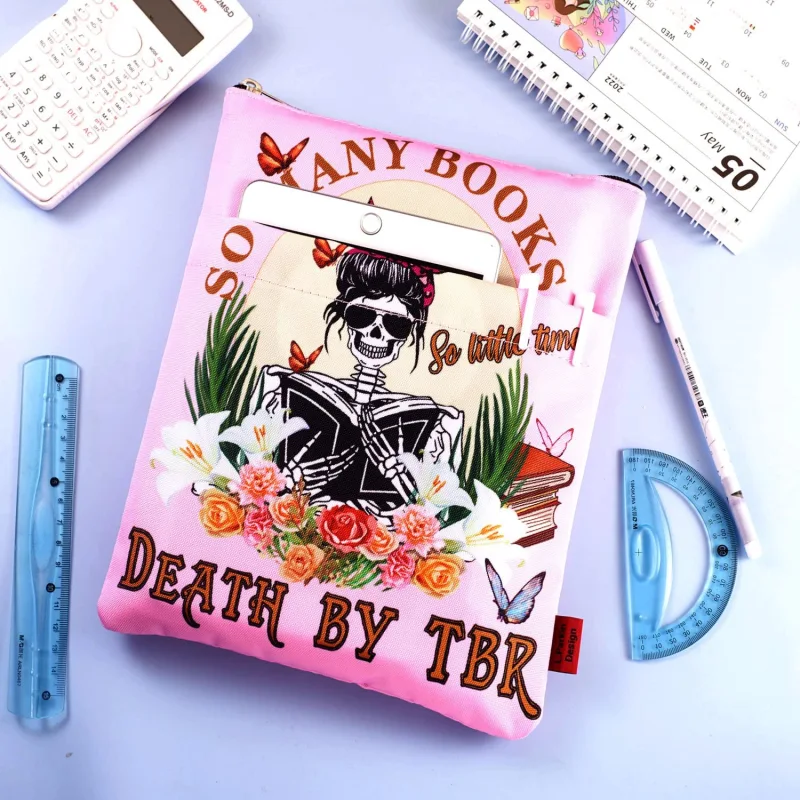 LParkin So Many Books So Little Time Death by TBR Book Covers for Readers Sleeve Gift Paperback Book Cover with Zipper