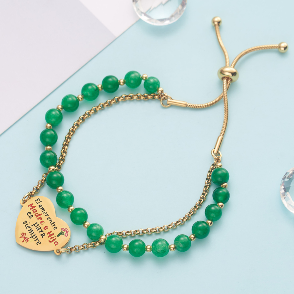 LParkin Doble Cuenta Pulsera Mama Acero Inoxidable Ajustable Regalo Mama Original Regalo Cumpleaños Mujer Regalo del día de la Madre