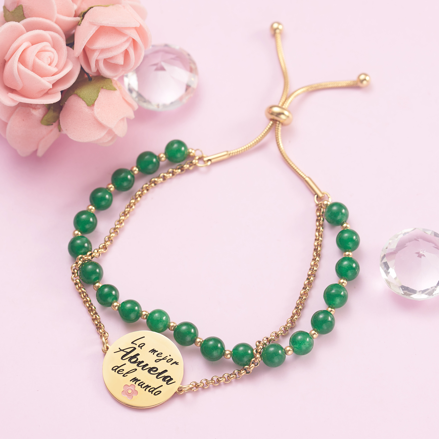 LParkin Doble Cuenta Pulsera Abuela Acero Inoxidable, Regalo Original para Abuela, Obsequios Abuela Personalizados Cumpleaños