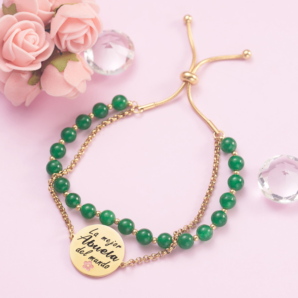 LParkin Doble Cuenta Pulsera Abuela Acero Inoxidable, Regalo Original para Abuela, Obsequios Abuela Personalizados Cumpleaños