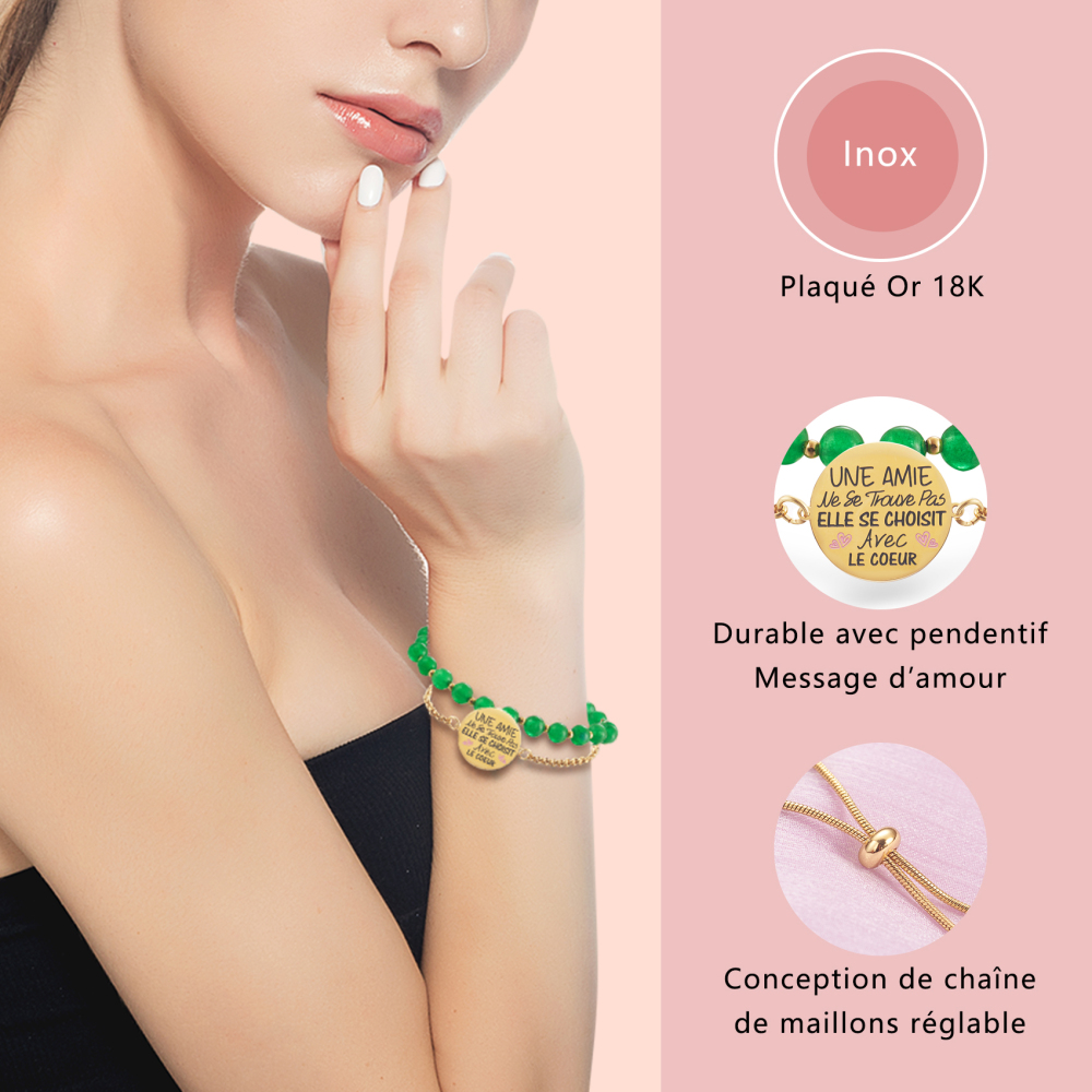 LParkin Double Perlage Bracelet Amitié Acier Inoxydable Réglable, Cadeau Amie Original Anniversaire Noel, Ornements Pour Meilleur Amie Homme Femme, Or