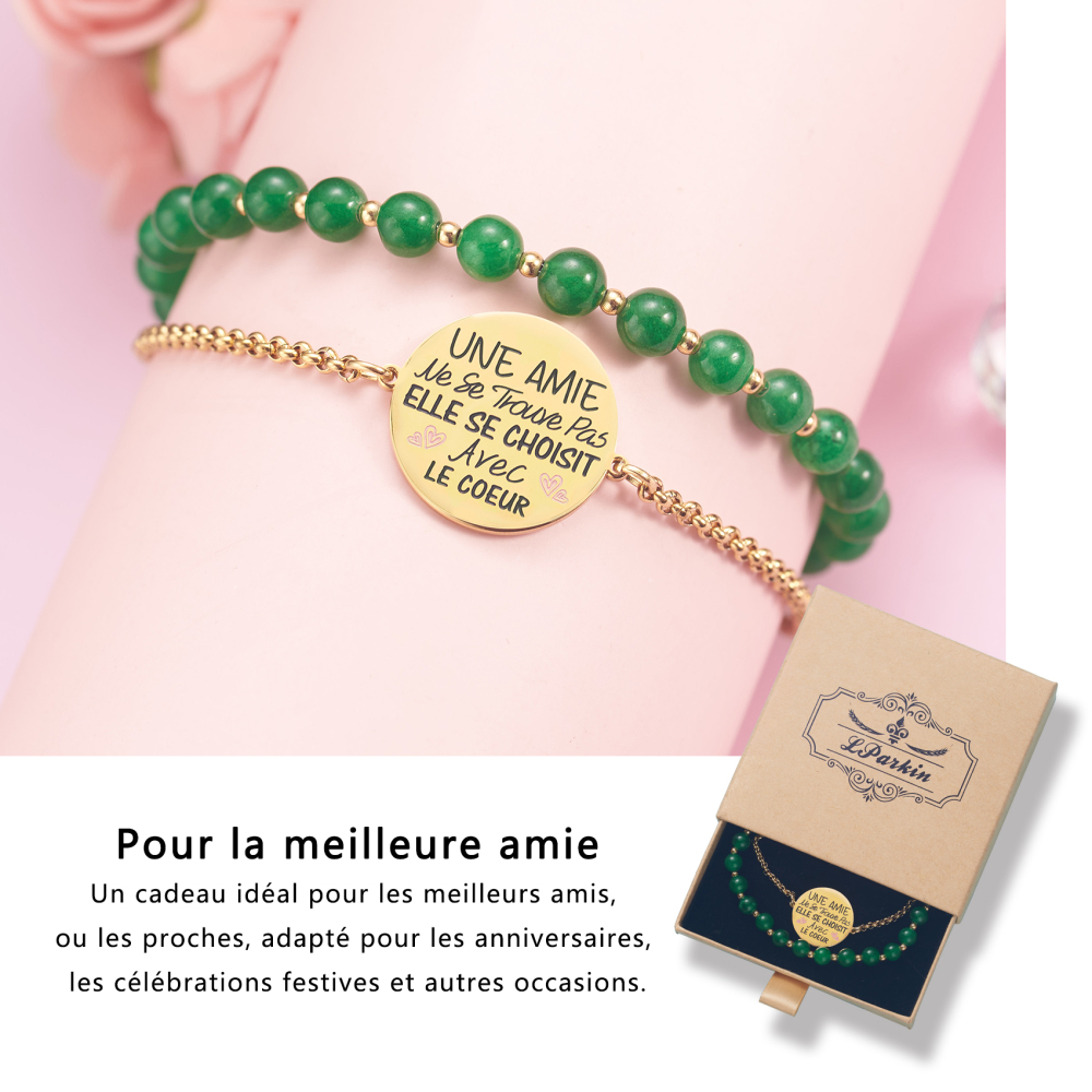 LParkin Double Perlage Bracelet Amitié Acier Inoxydable Réglable, Cadeau Amie Original Anniversaire Noel, Ornements Pour Meilleur Amie Homme Femme, Or