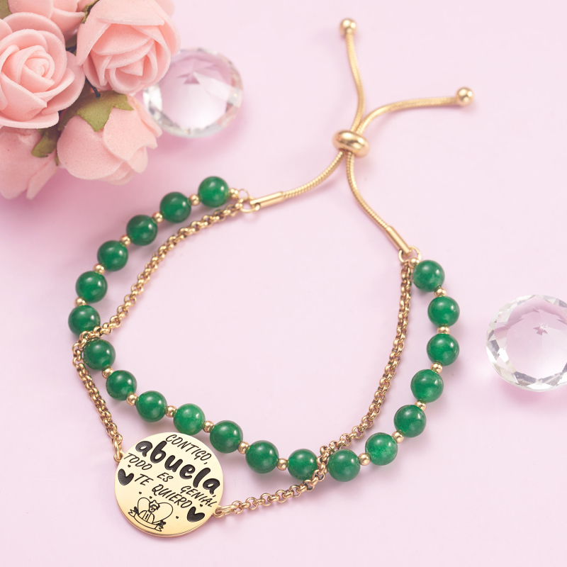 LParkin Doble Cuenta Pulsera Abuela Acero Inoxidable, Regalo Original para Abuela, Obsequios Abuela Personalizados Cumpleaños