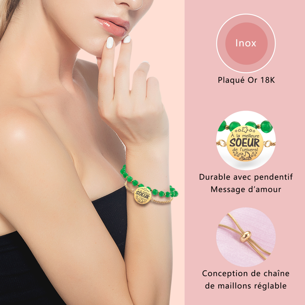 LParkin Double Perlage Bracelet Soeur Acier Inoxydable Réglable, Cadeau Soeur Original Anniversaire Noel, Ornements Pour Soeur, Or