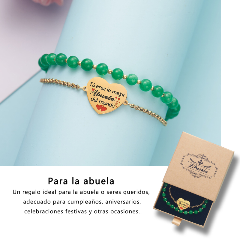 LParkin Doble Cuenta Pulsera Abuela Acero Inoxidable, Regalo Original para Abuela, Obsequios Abuela Personalizados Cumpleaños