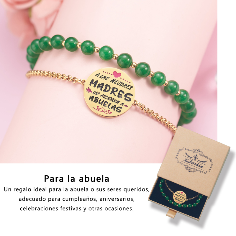 LParkin Doble Cuenta Pulsera Abuela Acero Inoxidable, Regalo Original para Abuela, Obsequios Abuela Personalizados Cumpleaños