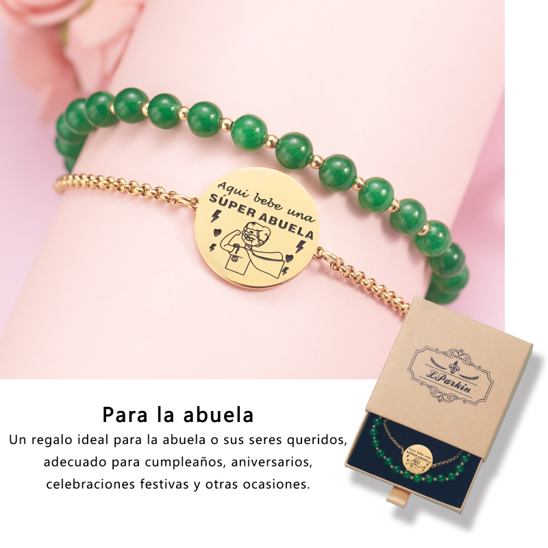 LParkin Doble Cuenta Pulsera Abuela Acero Inoxidable, Regalo Original para Abuela, Obsequios Abuela Personalizados Cumpleaños