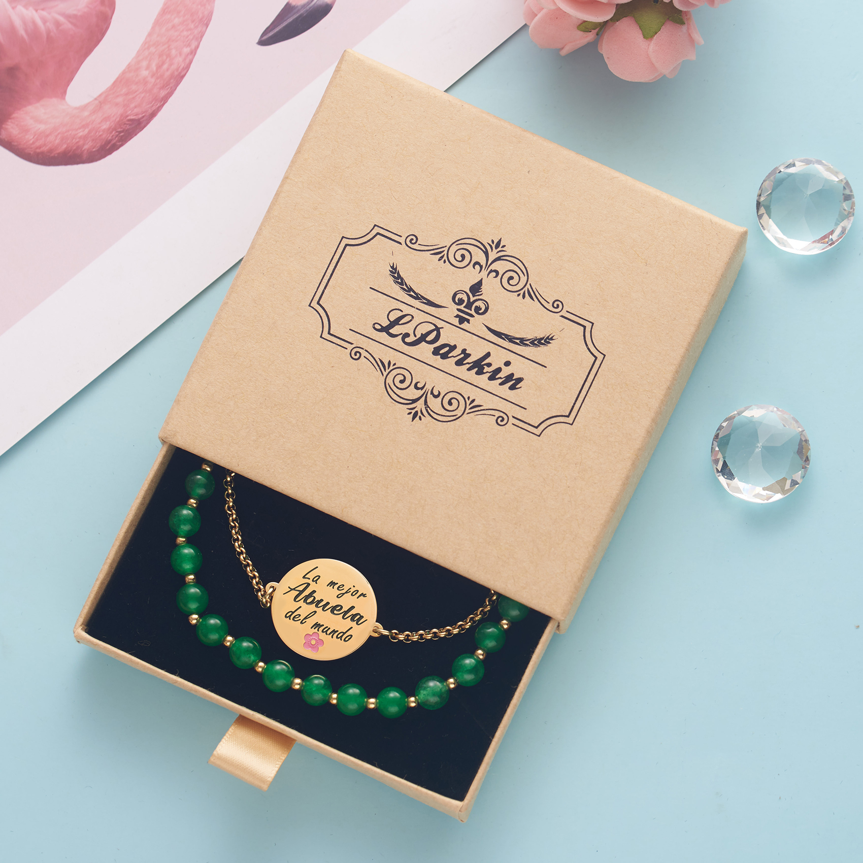 LParkin Doble Cuenta Pulsera Abuela Acero Inoxidable, Regalo Original para Abuela, Obsequios Abuela Personalizados Cumpleaños