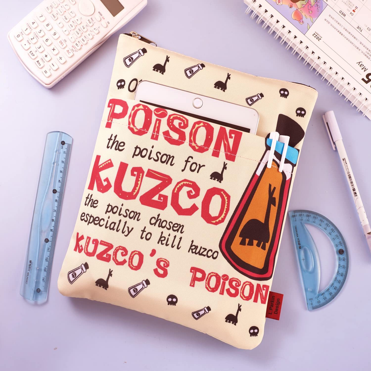 LParkin Poison Kuzco Cartoon Book Sleeve with Zipper for Book Lovers Protector Pouch Llama Sack Emperors Yzma
