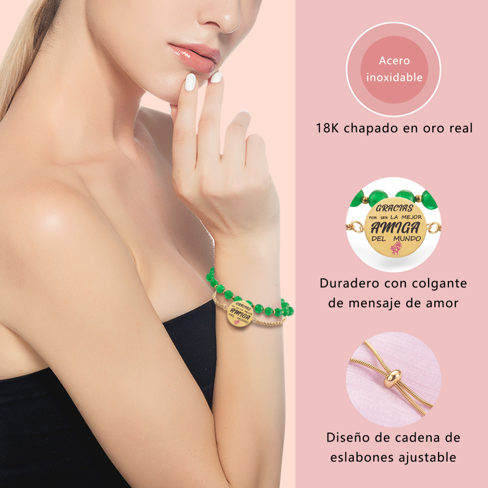LParkin Doble Cuenta Pulseras Amistad Acero Inoxidable, Pulsera Niña Personalizada Ajustable, Regalos Cumpleaños Original, Oro