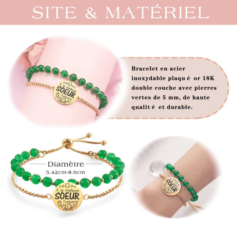 LParkin Double Perlage Bracelet Soeur Acier Inoxydable Réglable, Cadeau Soeur Original Anniversaire Noel, Ornements Pour Soeur, Or