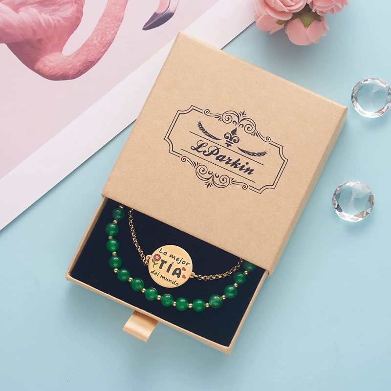 LParkin Doble Cuenta Pulsera Regalos la mejor Tía del mundo, Pulsera Personalizada Mujer Acero Inoxidable Ajustable, Regalo Cumpleaños Original, Oro