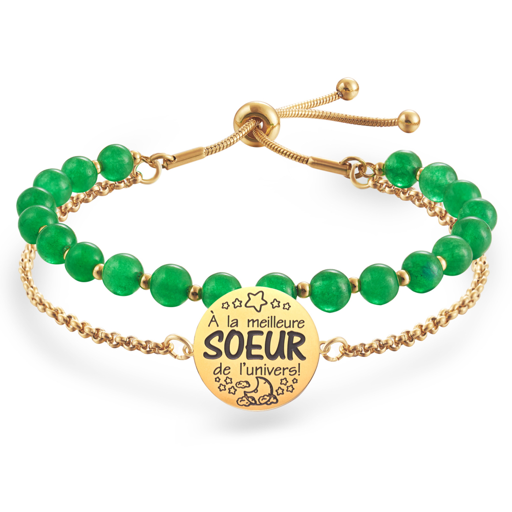 LParkin Double Perlage Bracelet Soeur Acier Inoxydable Réglable, Cadeau Soeur Original Anniversaire Noel, Ornements Pour Soeur, Or