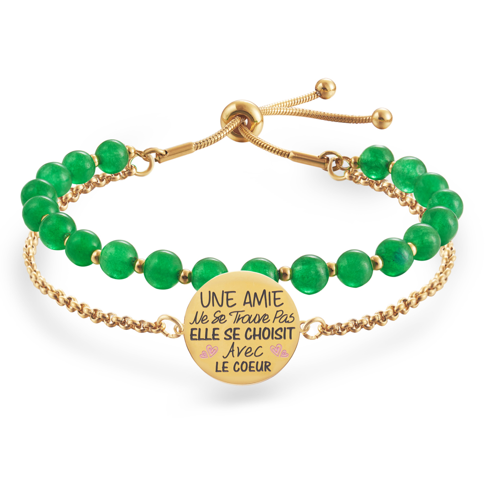 LParkin Double Perlage Bracelet Amitié Acier Inoxydable Réglable, Cadeau Amie Original Anniversaire Noel, Ornements Pour Meilleur Amie Homme Femme, Or