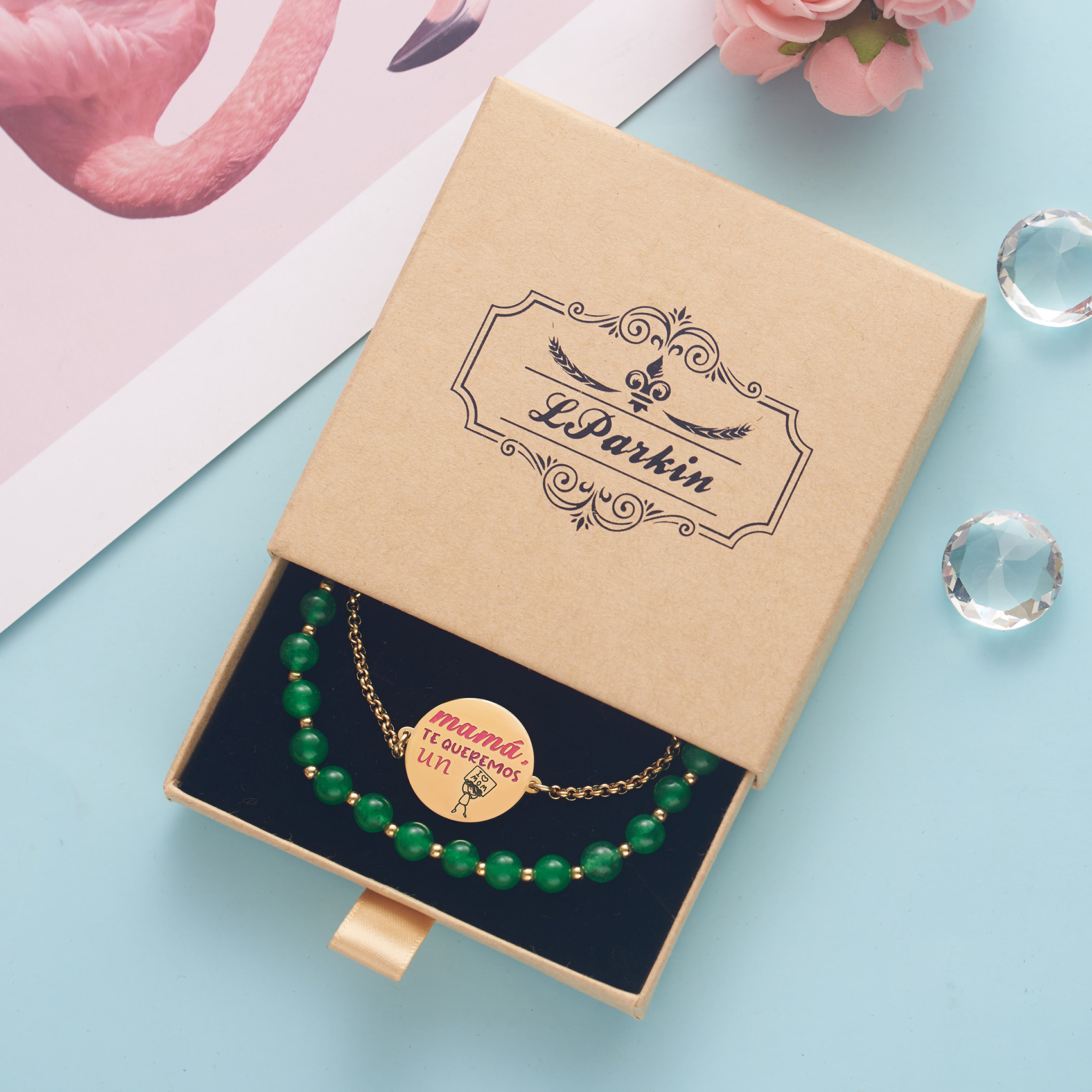 LParkin Doble Cuenta Pulsera Mama Acero Inoxidable Ajustable Regalo Mama Original Regalo Cumpleaños Mujer Regalo del día de la Madre