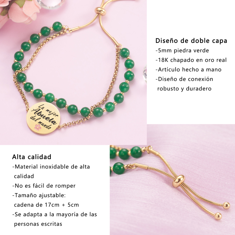 LParkin Doble Cuenta Pulsera Abuela Acero Inoxidable, Regalo Original para Abuela, Obsequios Abuela Personalizados Cumpleaños