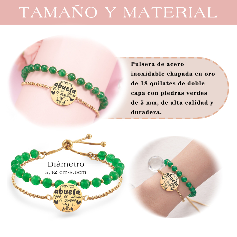 LParkin Doble Cuenta Pulsera Abuela Acero Inoxidable, Regalo Original para Abuela, Obsequios Abuela Personalizados Cumpleaños