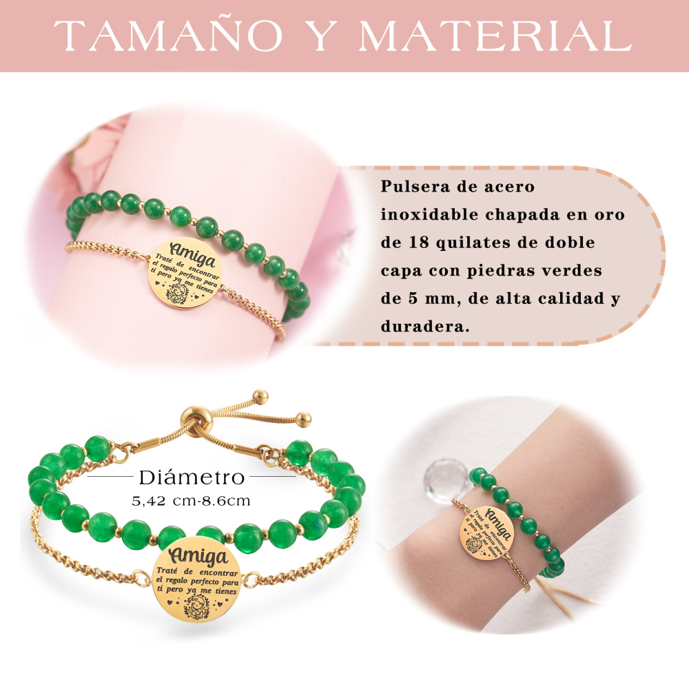 LParkin Doble Cuenta Pulseras Amistad Acero Inoxidable, Pulsera Niña Personalizada Ajustable, Regalos Cumpleaños Original, Oro