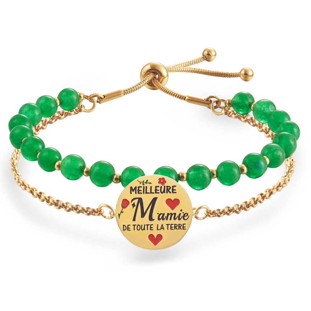 LParkin Double Perlage Grand Meres Bracelet Acier Inoxydable Réglable, Cadeau Mamie Original Anniversaire Fete Des Mamies, Ornements Pour grand mere, Or