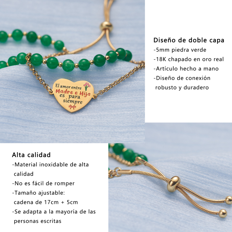 LParkin Doble Cuenta Pulsera Mama Acero Inoxidable Ajustable Regalo Mama Original Regalo Cumpleaños Mujer Regalo del día de la Madre