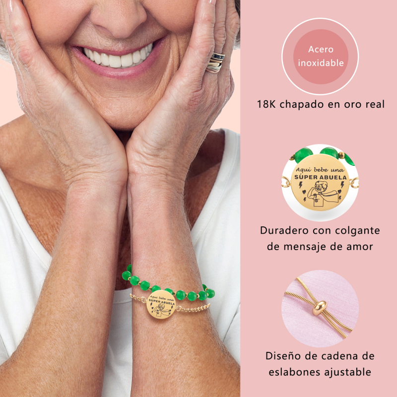 LParkin Doble Cuenta Pulsera Abuela Acero Inoxidable, Regalo Original para Abuela, Obsequios Abuela Personalizados Cumpleaños