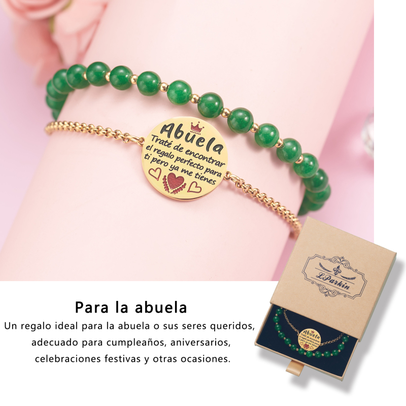 LParkin Doble Cuenta Pulsera Abuela Acero Inoxidable, Regalo Original para Abuela, Obsequios Abuela Personalizados Cumpleaños