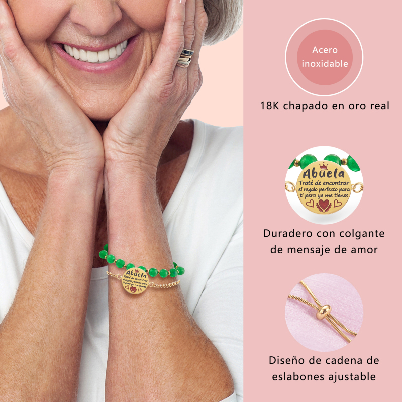 LParkin Doble Cuenta Pulsera Abuela Acero Inoxidable, Regalo Original para Abuela, Obsequios Abuela Personalizados Cumpleaños