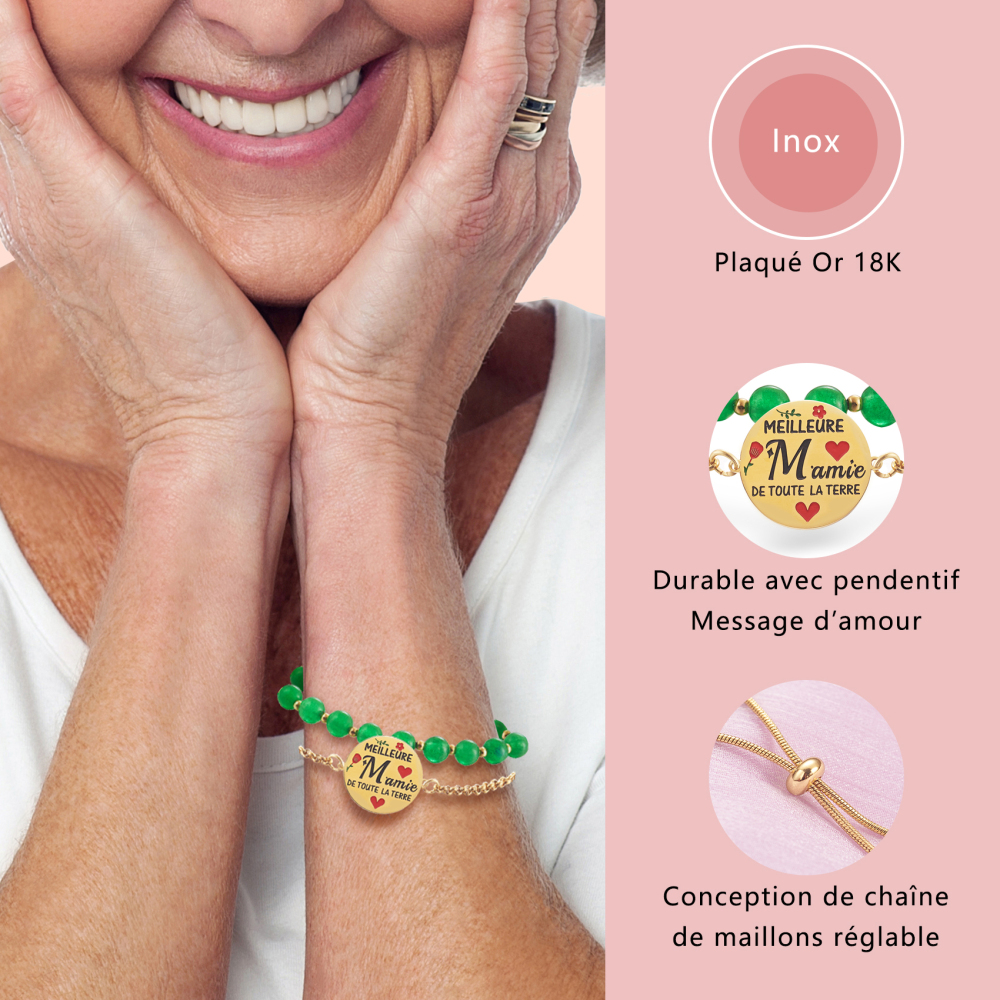 LParkin Double Perlage Grand Meres Bracelet Acier Inoxydable Réglable, Cadeau Mamie Original Anniversaire Fete Des Mamies, Ornements Pour grand mere, Or