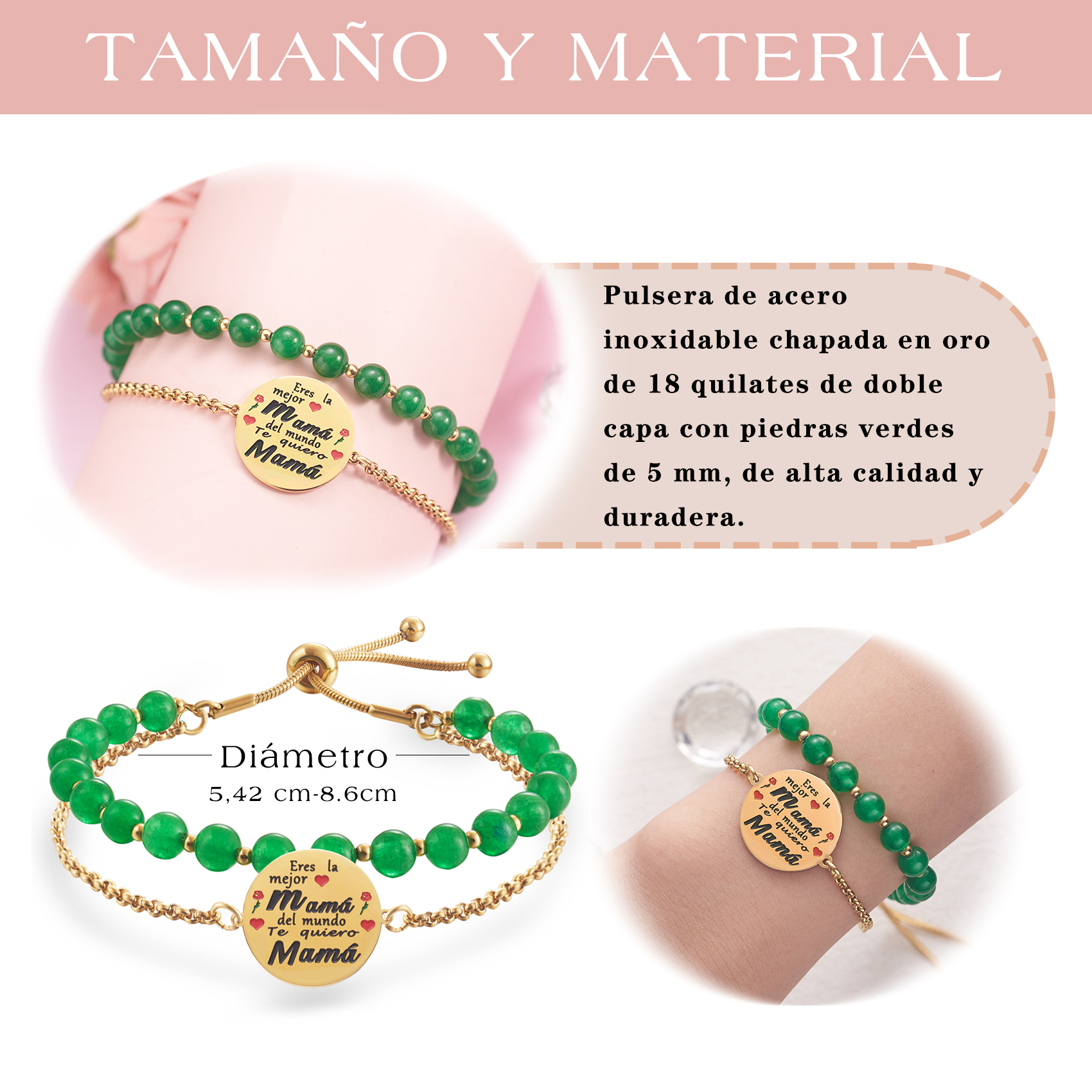 LParkin Doble Cuenta Pulsera Mama Acero Inoxidable Ajustable Regalo Mama Original Regalo Cumpleaños Mujer Regalo del día de la Madre