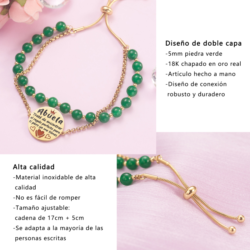 LParkin Doble Cuenta Pulsera Abuela Acero Inoxidable, Regalo Original para Abuela, Obsequios Abuela Personalizados Cumpleaños