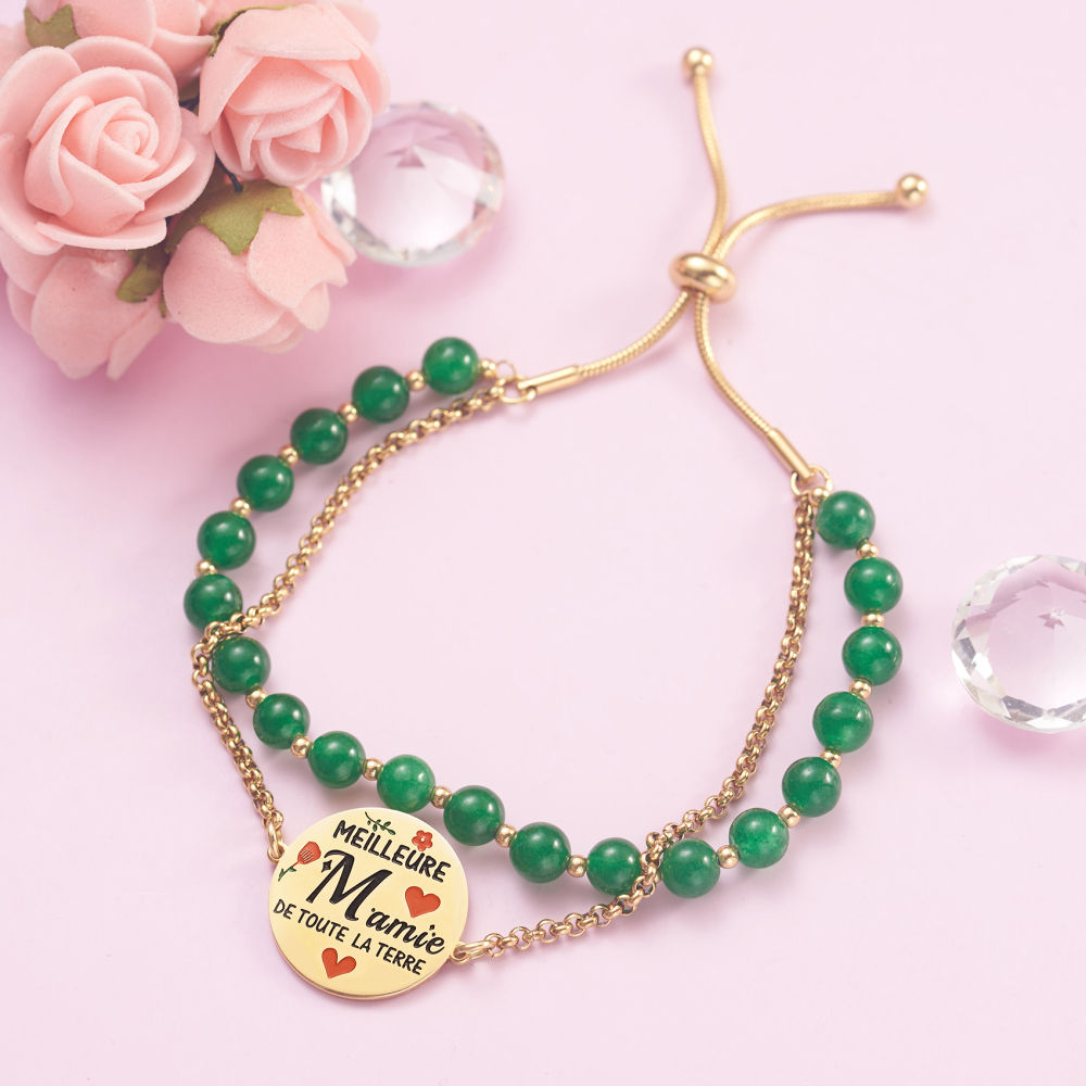 LParkin Double Perlage Grand Meres Bracelet Acier Inoxydable Réglable, Cadeau Mamie Original Anniversaire Fete Des Mamies, Ornements Pour grand mere, Or