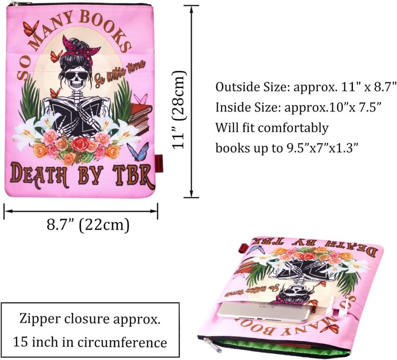 LParkin So Many Books So Little Time Death by TBR Book Covers for Readers Sleeve Gift Paperback Book Cover with Zipper