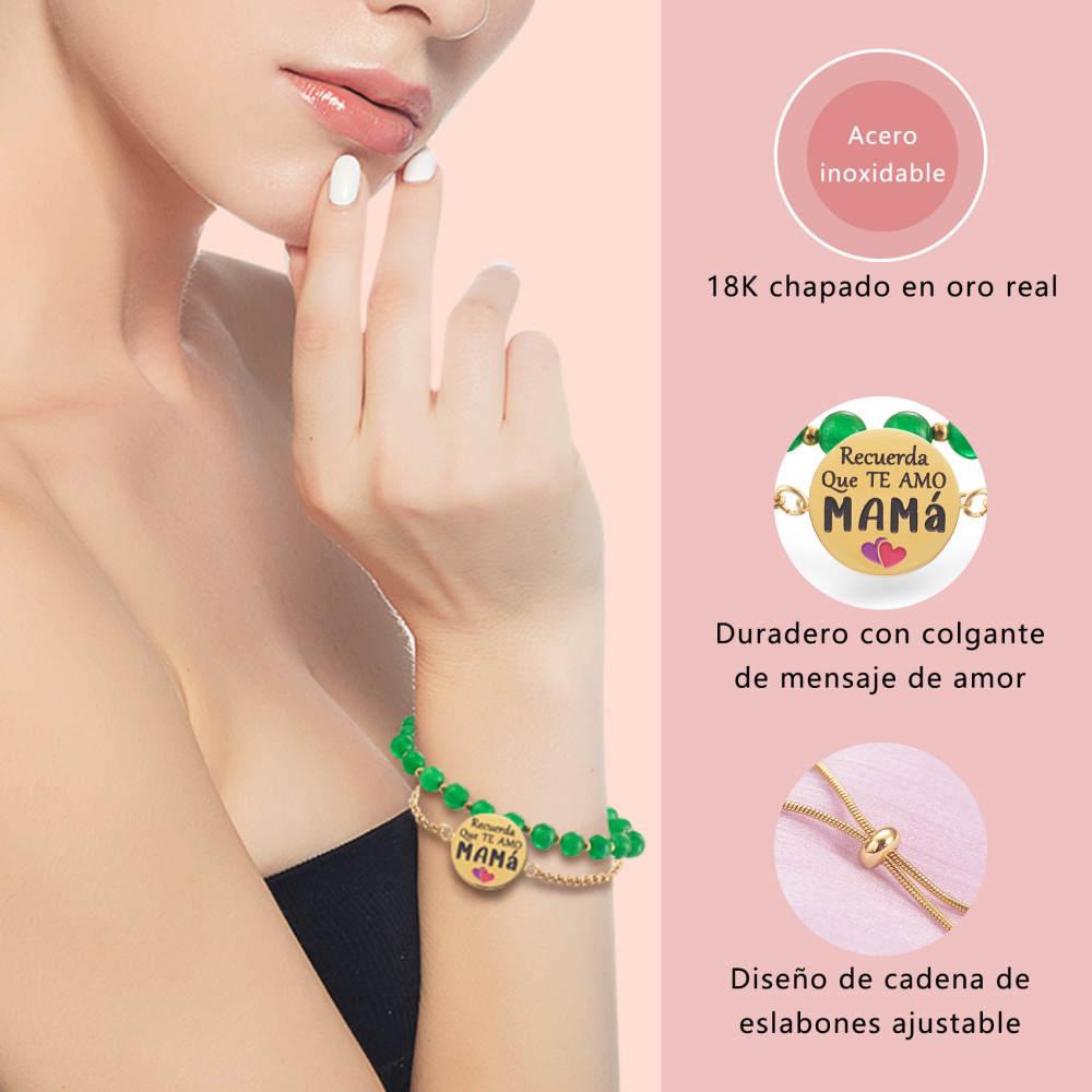 LParkin Doble Cuenta Pulsera Mama Acero Inoxidable Ajustable Regalo Mama Original Regalo Cumpleaños Mujer Regalo del día de la Madre